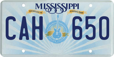MS license plate CAH650