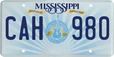 MS license plate CAH980
