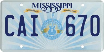 MS license plate CAI670
