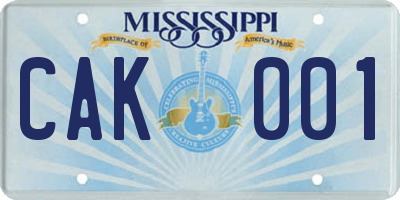 MS license plate CAK001