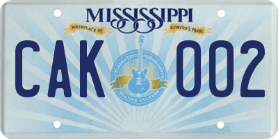 MS license plate CAK002