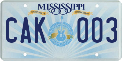 MS license plate CAK003