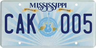MS license plate CAK005