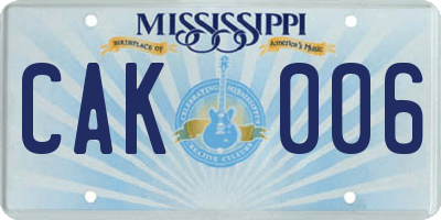 MS license plate CAK006