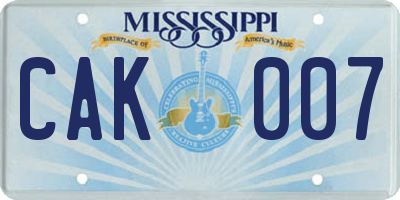 MS license plate CAK007