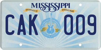 MS license plate CAK009