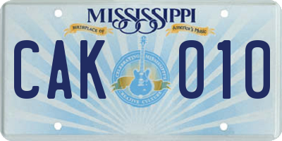 MS license plate CAK010