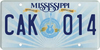 MS license plate CAK014