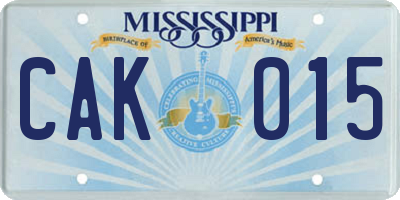 MS license plate CAK015