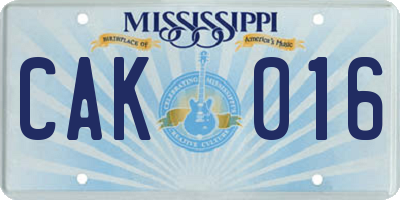 MS license plate CAK016