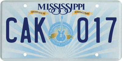 MS license plate CAK017
