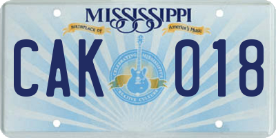 MS license plate CAK018
