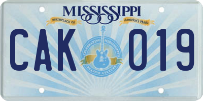 MS license plate CAK019