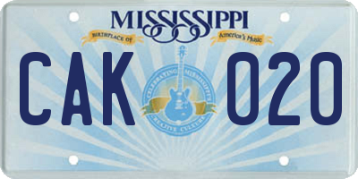 MS license plate CAK020