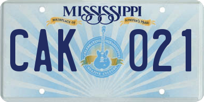 MS license plate CAK021