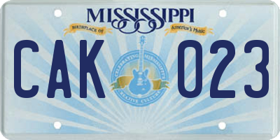 MS license plate CAK023