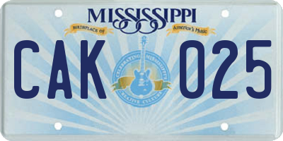 MS license plate CAK025