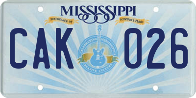MS license plate CAK026