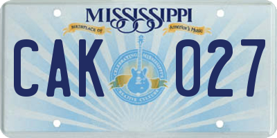MS license plate CAK027