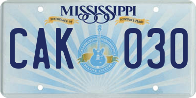 MS license plate CAK030