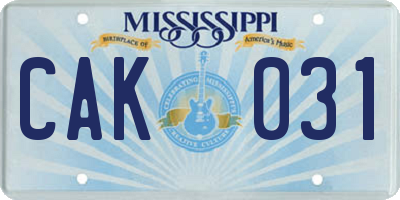 MS license plate CAK031