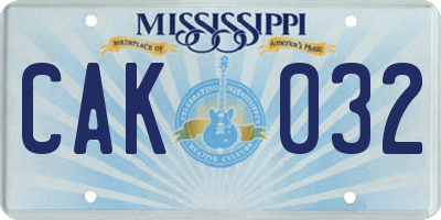 MS license plate CAK032