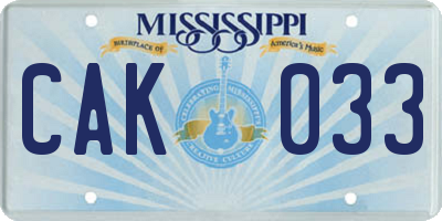 MS license plate CAK033