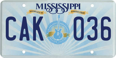 MS license plate CAK036