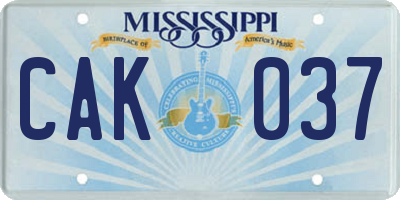 MS license plate CAK037