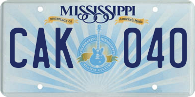 MS license plate CAK040