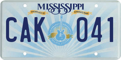 MS license plate CAK041