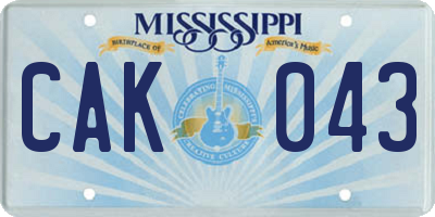 MS license plate CAK043