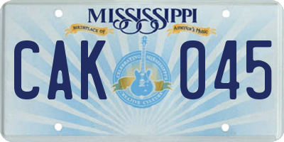 MS license plate CAK045