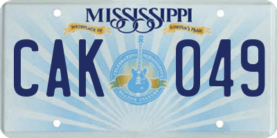MS license plate CAK049