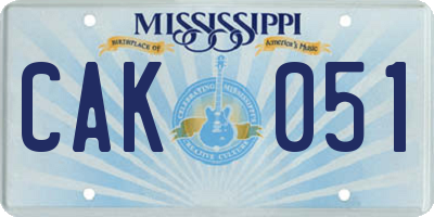 MS license plate CAK051