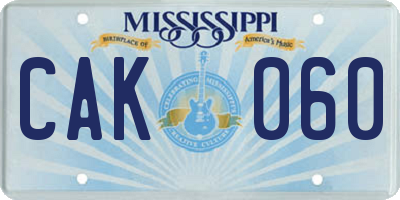 MS license plate CAK060