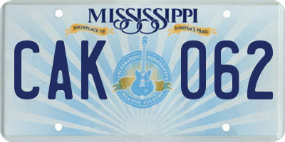 MS license plate CAK062