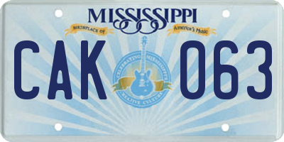 MS license plate CAK063