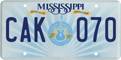 MS license plate CAK070