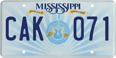 MS license plate CAK071