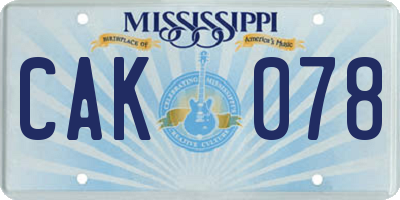 MS license plate CAK078