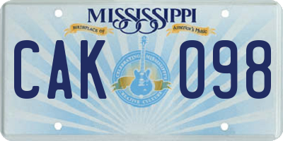 MS license plate CAK098