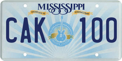 MS license plate CAK100