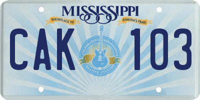 MS license plate CAK103