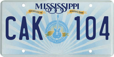 MS license plate CAK104