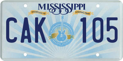 MS license plate CAK105