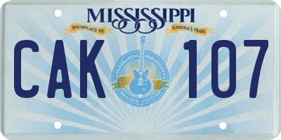 MS license plate CAK107