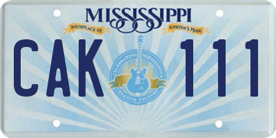 MS license plate CAK111