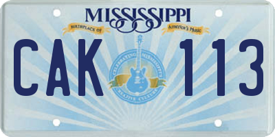 MS license plate CAK113