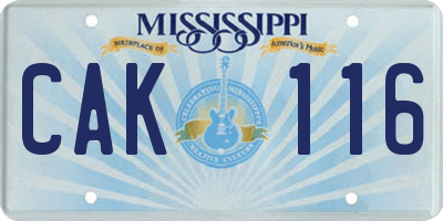 MS license plate CAK116
